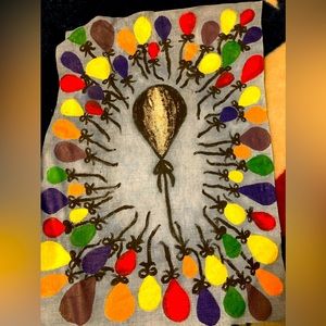 Handmade acrylic painting of soaring rainbow balloons. Original artwork